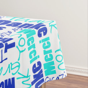 Toalha De Mesa Obrigado azul multilingue de turquesa você
