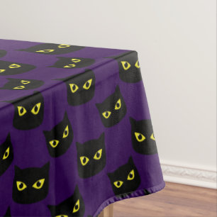 Toalha De Mesa Olhos amarelos de gato preto e roxo Padrão de Dia