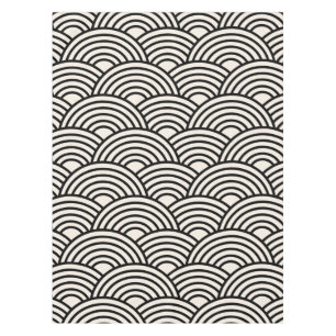 Toalha De Mesa Onda Japonesa Seigaiha Preta E Creme Branco