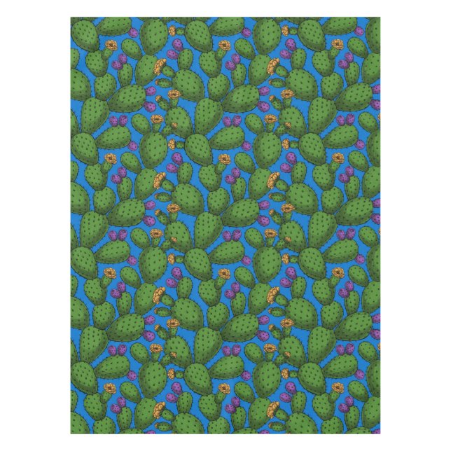 Toalha De Mesa Opuntia florescente em azul (Frente)