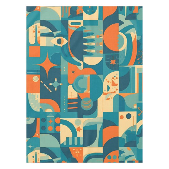 Toalha De Mesa Orange and Teal Geometric Abstract (Frente)