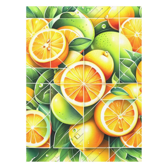 Toalha De Mesa Orange Lemon Botanical Citrus Geometric (Frente)