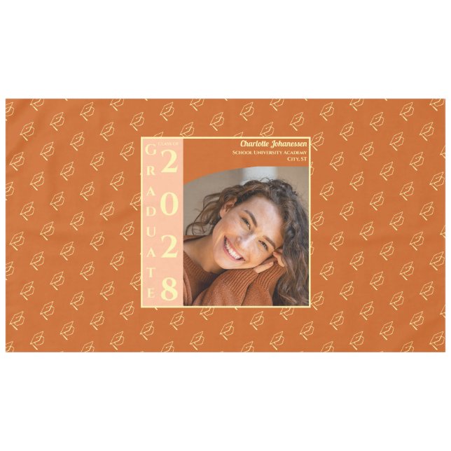 Toalha De Mesa Orange Modern Graduation Photo Cap Pattern (Frente (Horizontal))