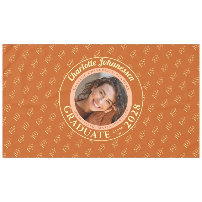 Toalha De Mesa Orange Modern Graduation Photo Cap Pattern (Frente (Horizontal))