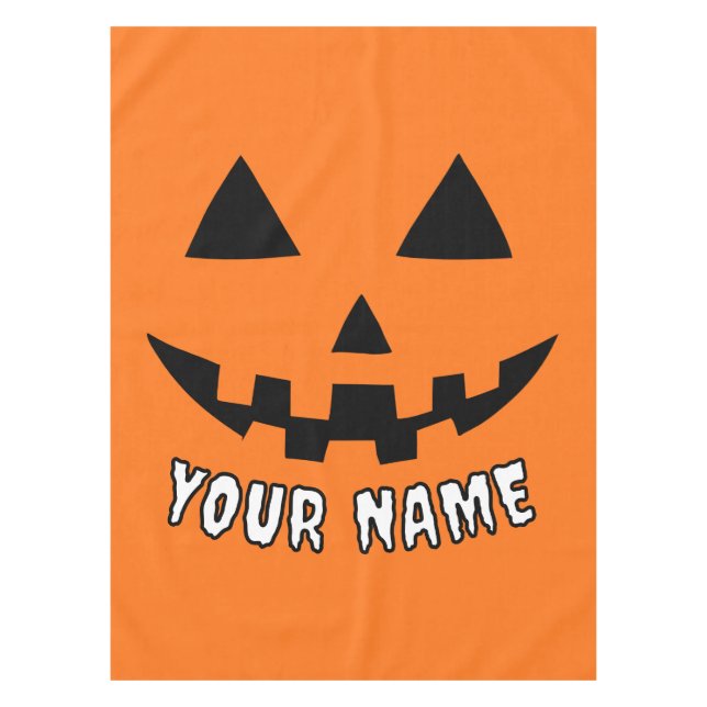 Toalha De Mesa Orange Pumpkin Personalizado Halloween Seu Nome (Frente)