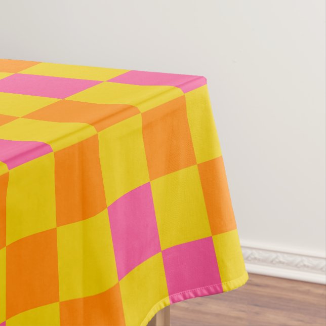 Toalha De Mesa Orange Yellow Pink Checkered Pattern Design  (Posição Original)