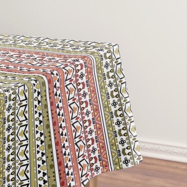 Toalha De Mesa Ornamento étnico geométrico azeitona e marrom (Posição Original)