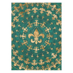 Toalha De Mesa Ornamento Fleur-de-lis Emerald Green