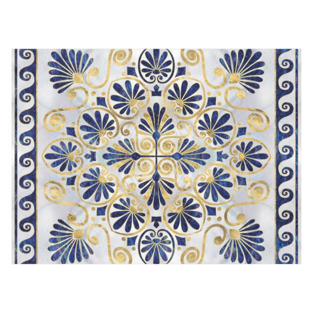 Toalha De Mesa Ornamento grego Abalone Shell e Dourado (Frente (Horizontal))