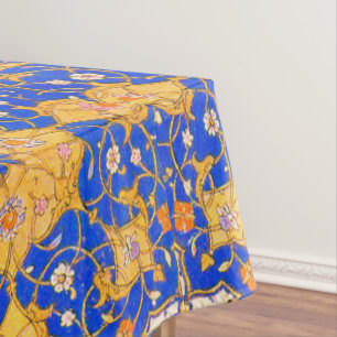 Toalha De Mesa ornamento persa azul e dourado