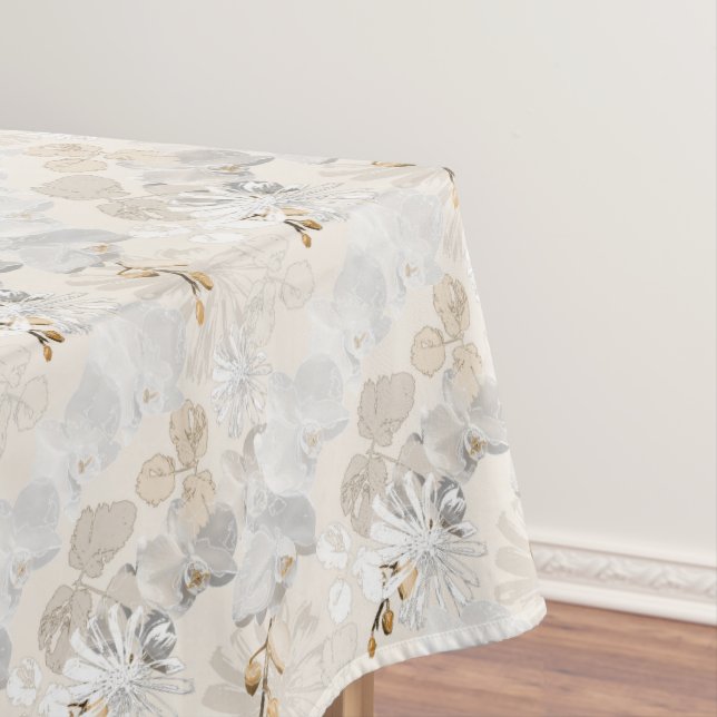 Toalha De Mesa Orquídeas brancas sobre um creme leve  (Posição Original)