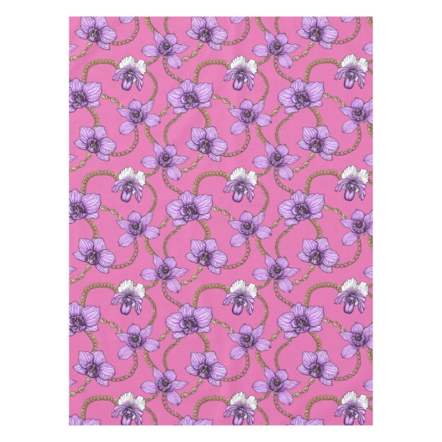Toalha De Mesa Orquídeas e correntes, violetas e rosa (Frente)