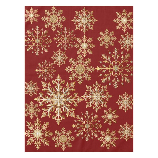Toalha De Mesa Ouro de Natal e Floco de Neve Vermelho (Frente)
