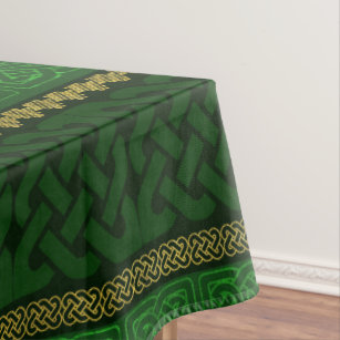 Toalha De Mesa Ouro decorativo do nó celta e teste padrão verde