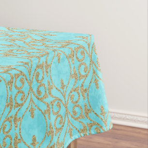 Toalha De Mesa Ouro marroquino do aqua de turquesa do flourish do