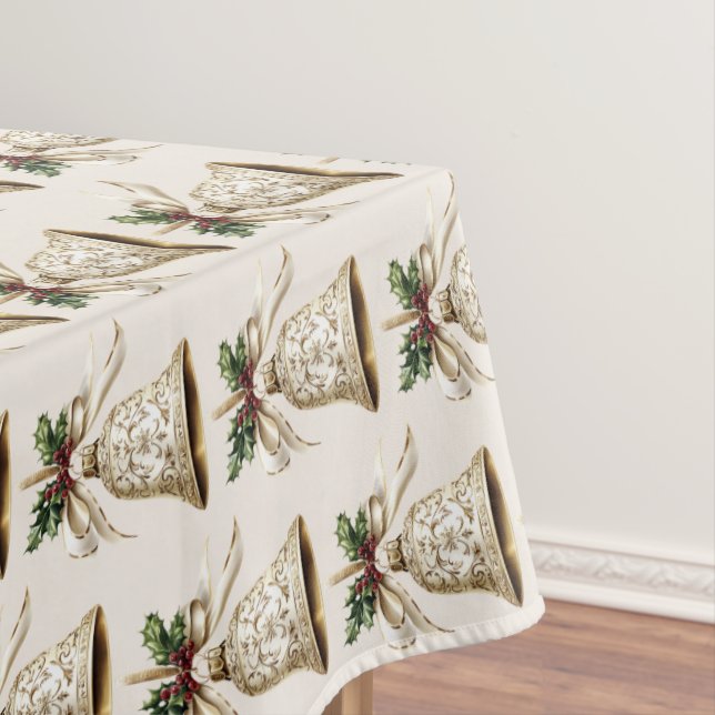 Toalha De Mesa Ouro Natal Bell Lindas Folhas Verdes (Posição Original)