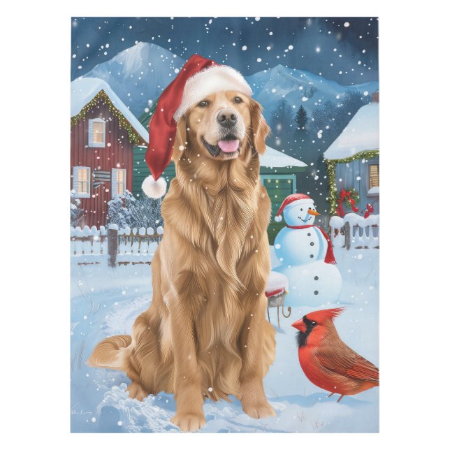 Toalha De Mesa Ouro Retriever Winter Wonderland Natal Joy (Frente)