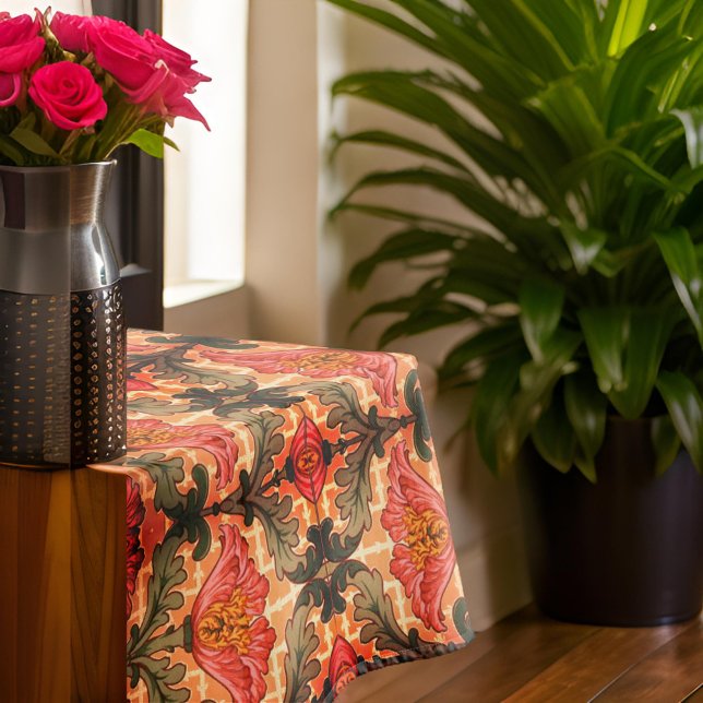 Toalha De Mesa Outono Fall Art Nouveau Floral Laranja Verde (Criador carregado)