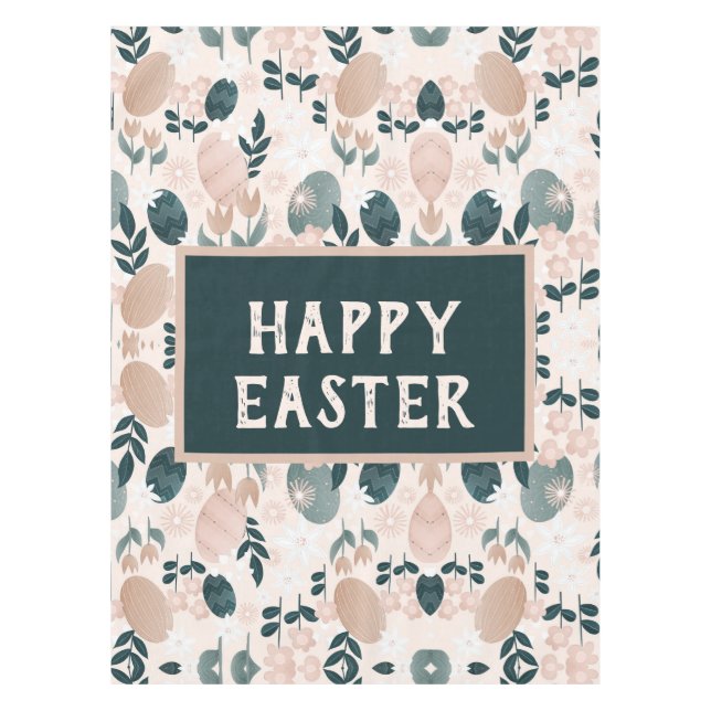 Toalha De Mesa Ovo de Páscoa Botânica Verde Pessegueira Doce (Frente)