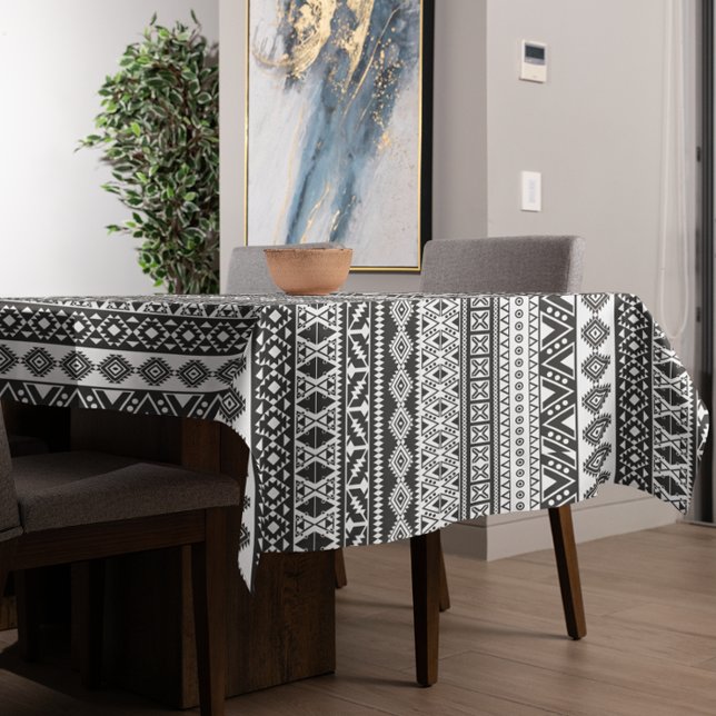Toalha De Mesa Padrão Africano Tribal Negro Branco (Criador carregado)