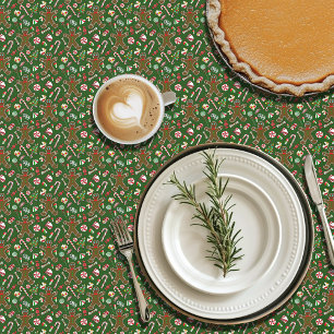 Toalha De Mesa Padrão Alegre de Gengibre Festivo e Doces Verdes