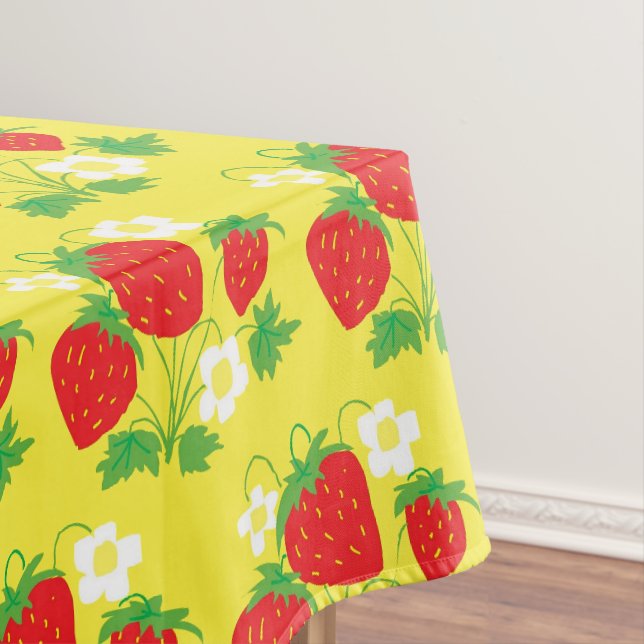 Toalha De Mesa Padrão Amarelo de Morango e Flor (Posição Original)