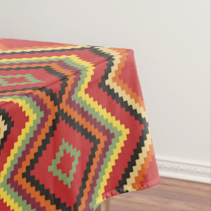Toalha De Mesa Padrão Amarelo-Vermelho Nativo Americano em Aberto