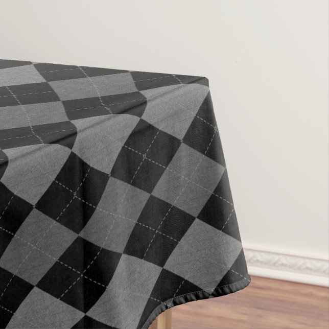 Toalha De Mesa Padrão Argyle Preto e Cinza Carvão (Posição Original)