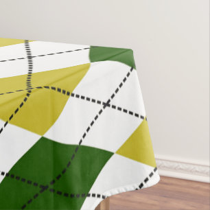 Toalha De Mesa Padrão Argyle Verde e Amarelo