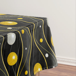 Toalha De Mesa Padrão Art Déco Preto Prata Dourado