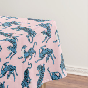 Toalha De Mesa Padrão Asiático de Tigre Azul