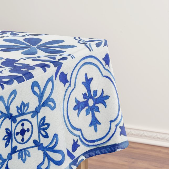 Toalha De Mesa Padrão Azul mediterrânico italiano, Branco e Amare (Posição Original)
