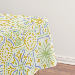 Toalha De Mesa Padrão Boho de Azulejo Mediterrâneo em Aquarela