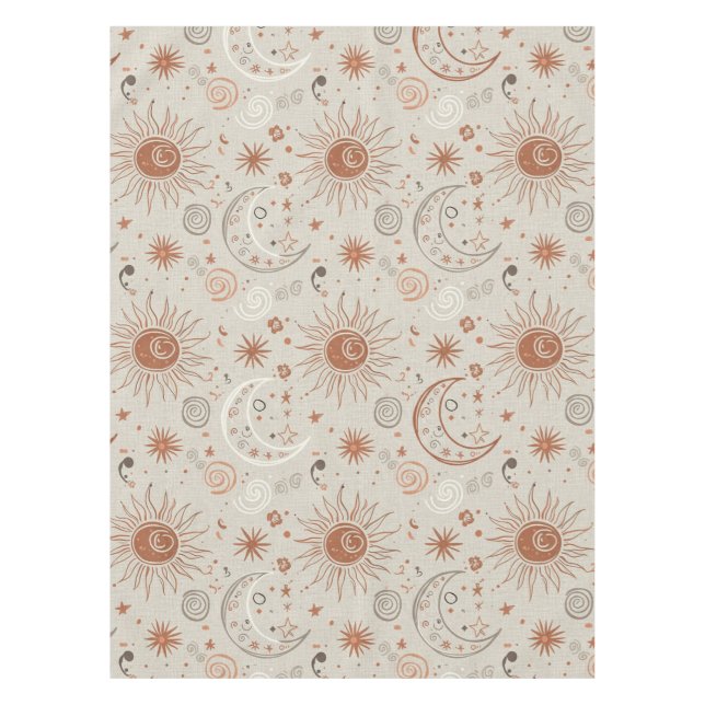 Toalha De Mesa Padrão Boho Sol e Lua (Frente)