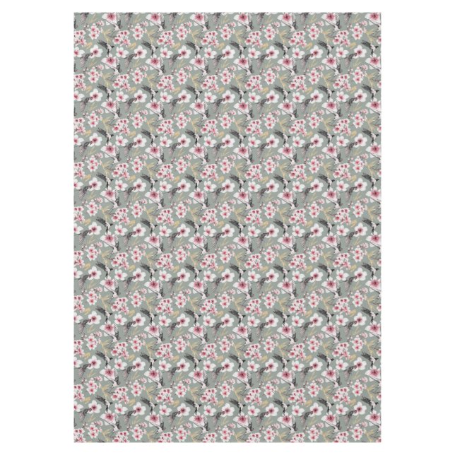 Toalha De Mesa Padrão bonito japonês de flor rosa (Frente)