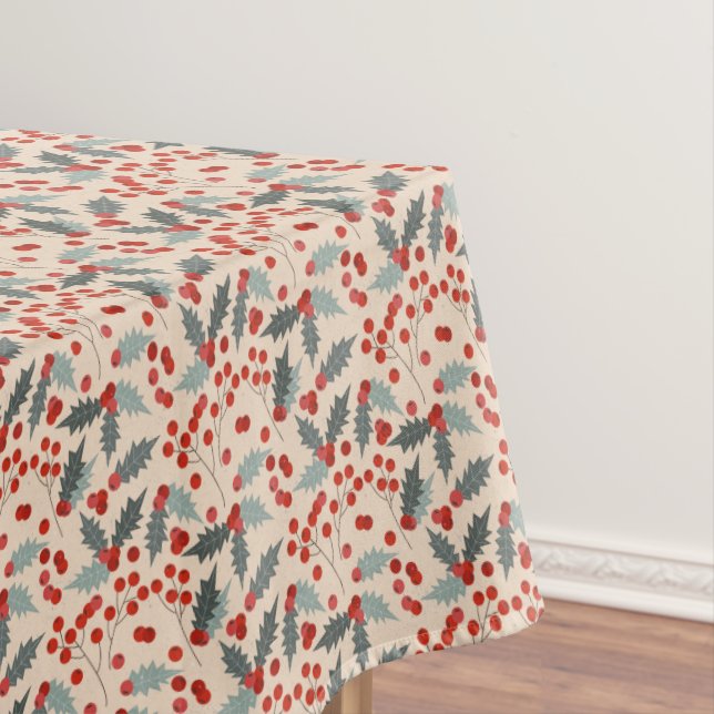 Toalha De Mesa Padrão Botânico de Natal Moderno Holly Berry (Posição Original)