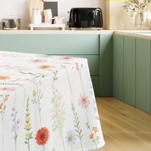 Toalha De Mesa Padrão Botânico Floral de Flores Silvestres em Aqu
