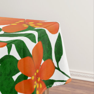 Toalha De Mesa Padrão Botânico Verde Floral Laranja Vermelho