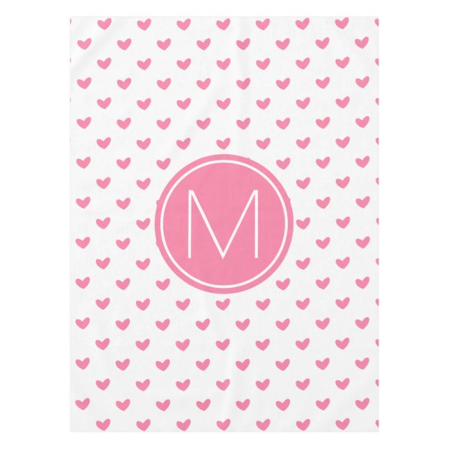 Toalha De Mesa Padrão cardíaco branco-rosa-Namorados elegante (Frente)