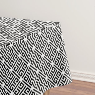 Toalha De Mesa Padrão-chave grego preto e branco