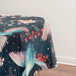 Toalha De Mesa Padrão Colorido de Beija-flores e Flores de Invern