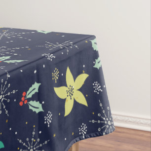 Toalha De Mesa Padrão Colorido de Flocos de Neve e Flores de Nata