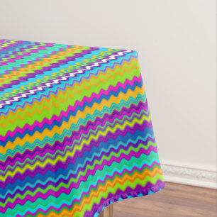Toalha De Mesa Padrão Colorido de Linha de Onda Multicolorida