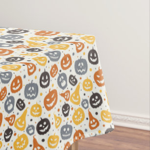 Toalha De Mesa Padrão Colorido Jack-O'-Lanterna Rostos