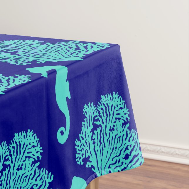 Toalha De Mesa Padrão Costeiro do Marinho de Turquesa (Posição Original)