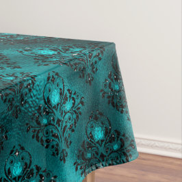 Toalha De Mesa Padrão Damask Glitter Glam Ombre Verde Água