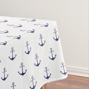 Toalha De Mesa Padrão de âncora branca azul marinho náutica coste