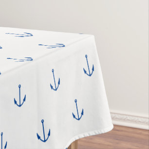 Toalha De Mesa Padrão de âncora branca azul náutica no verão 