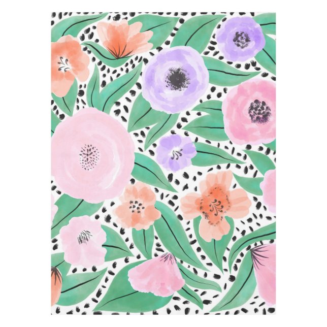 Toalha De Mesa Padrão de Aquarela das Bolinhas Vermelhas Roxas (Frente)