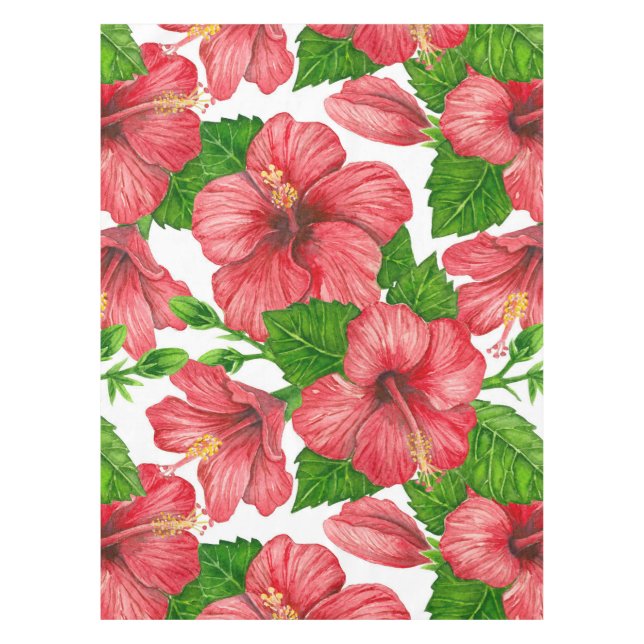 Toalha De Mesa Padrão de aquarela de hibisco vermelho (Frente)